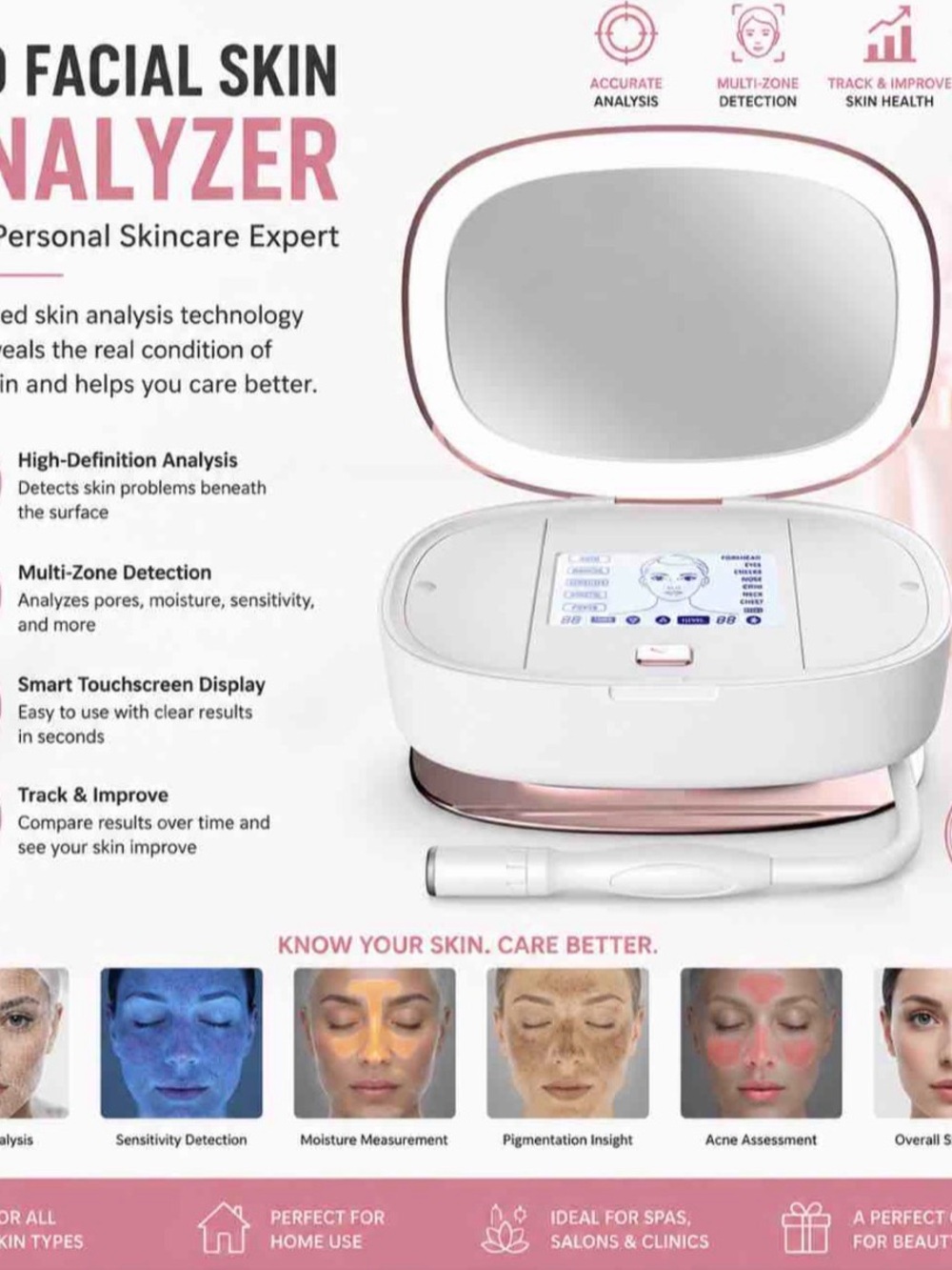 Facial Skin Analyzer Device - White & Rose Gold